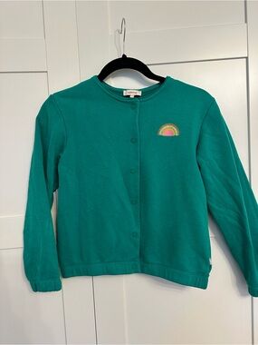 Catimini Teal Crewneck Cardigan with Rainbow Patch